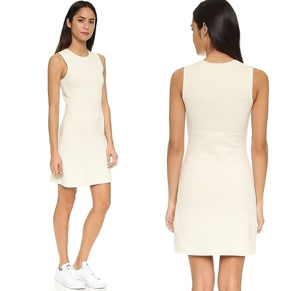 Theory Dresses & Skirts - New Theory IRELIA Geometric Knit Dress In Cream/White Combo Size Women's Large